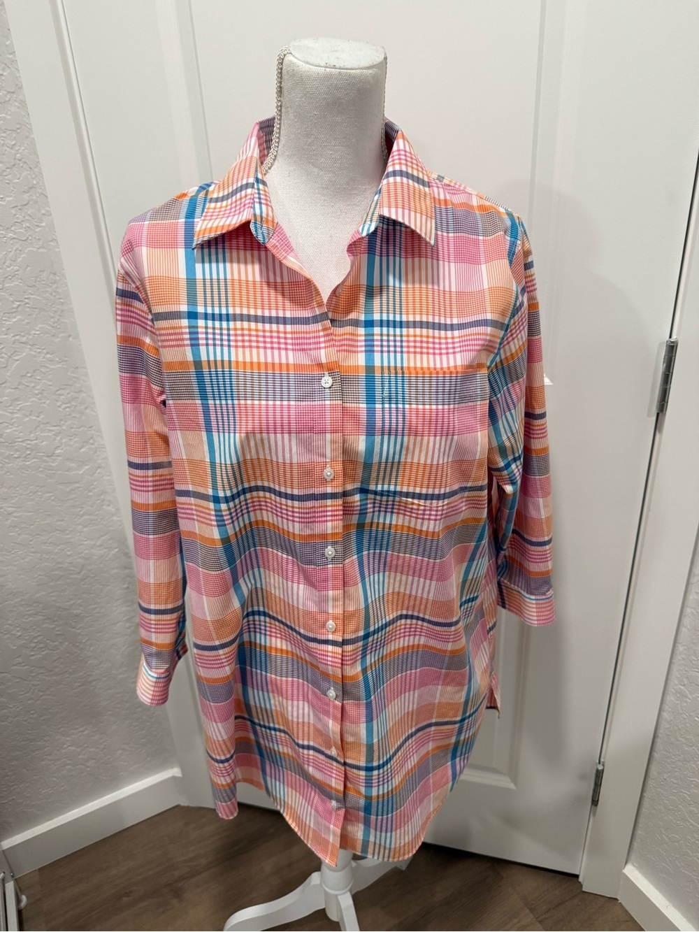 Lands' End No Iron 100% Supima Cotton Button Front Shirt Size 12T Preppy Coastal